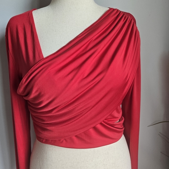 Revolve x H:ours Cherry Red Cyn Crop Wrap Cut-out Top Asymmetric, Womens SZ XL - Picture 4 of 12